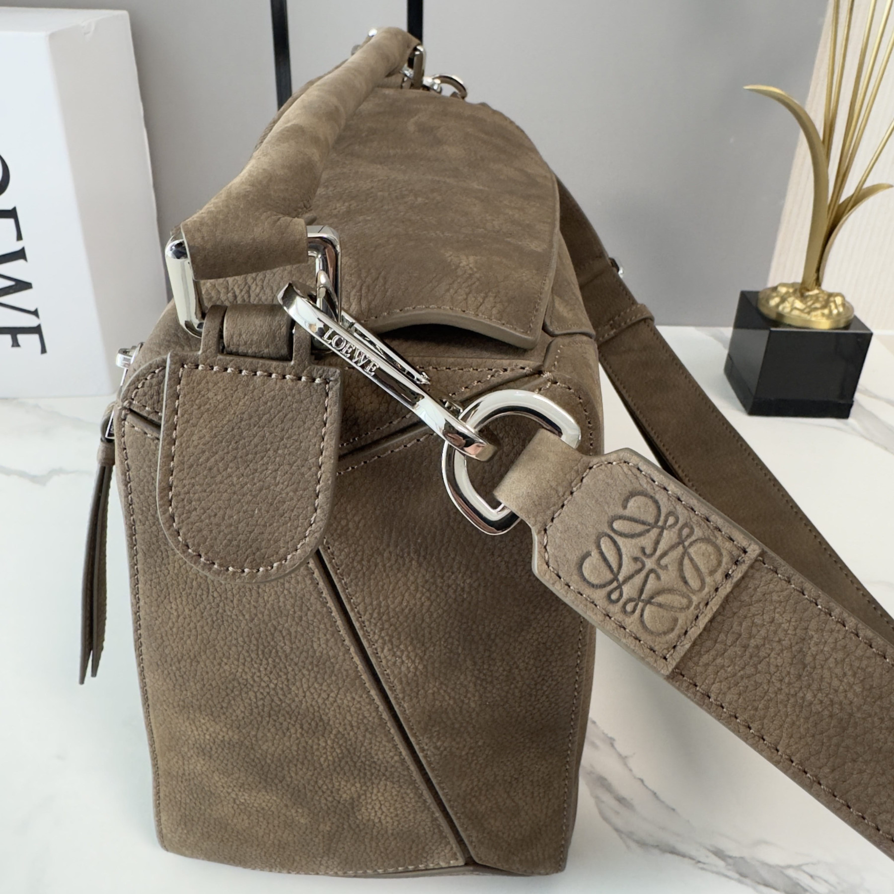 Loewe Featherlight Puzzle Bag in Grained Nubuck 33x21.5x14.7cm