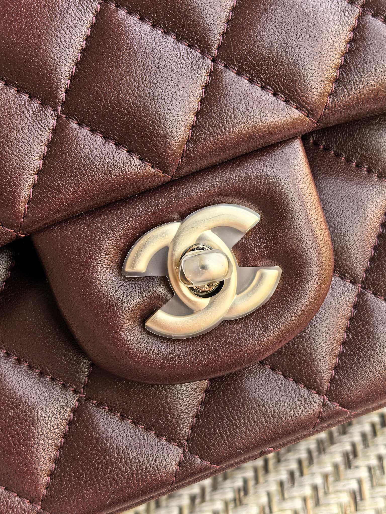 Chanel Classic Flap Bag Chocolate brown with light gold hardware 15.5x25.5x6.5cm