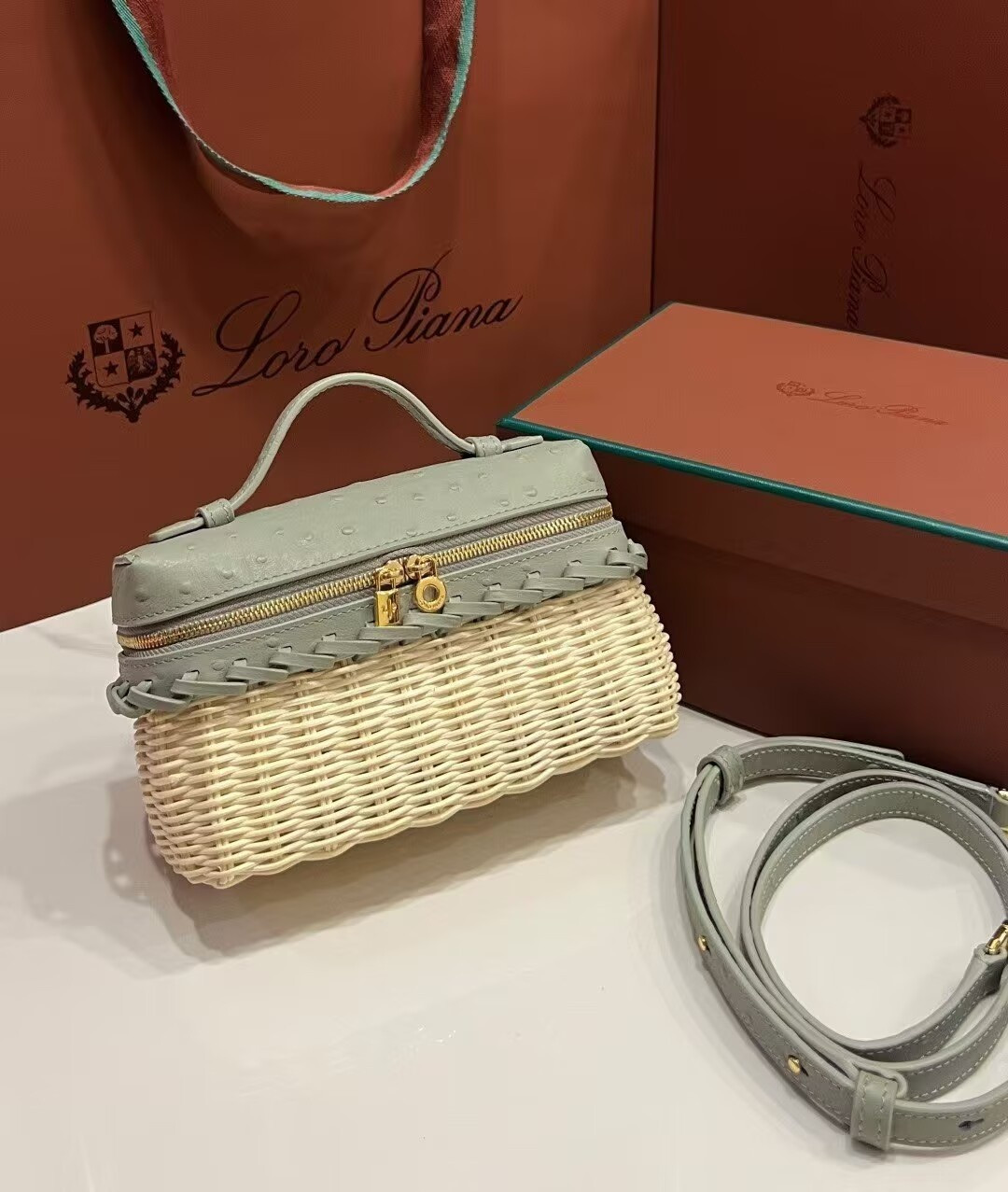 Loro Piana Extra Pocket L19 Wicker Bag 19 x 11.5 x 7cm