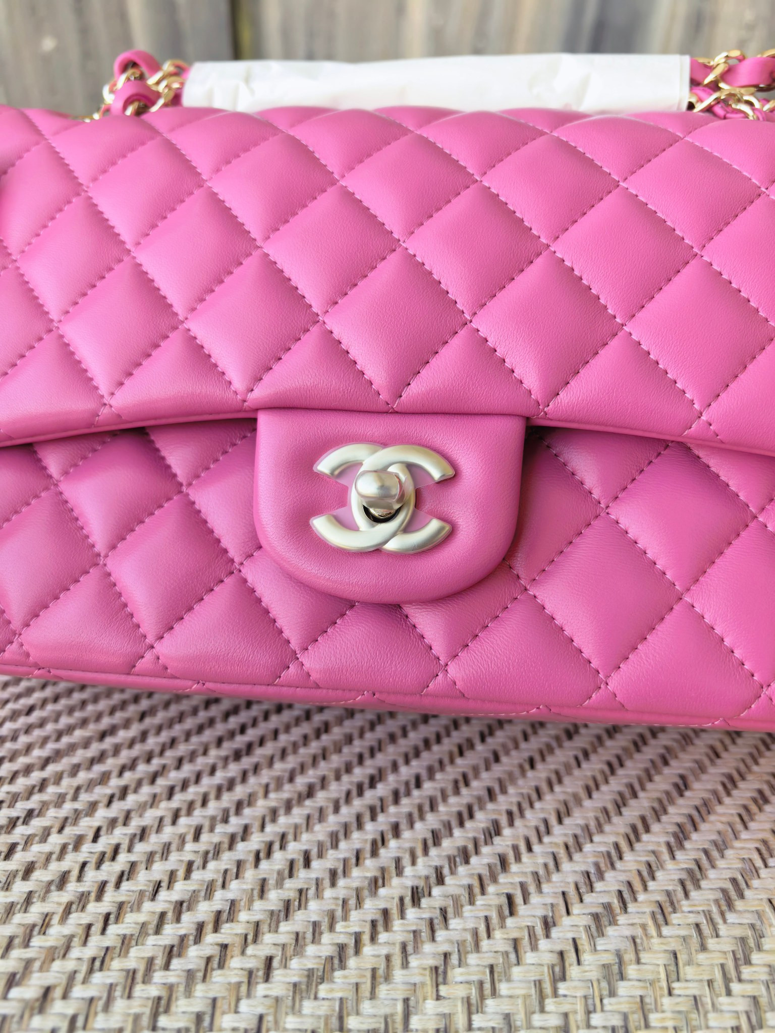 Chanel Classic Flap Bag Rose with light gold hardware 15.5x25.5x6.5cm