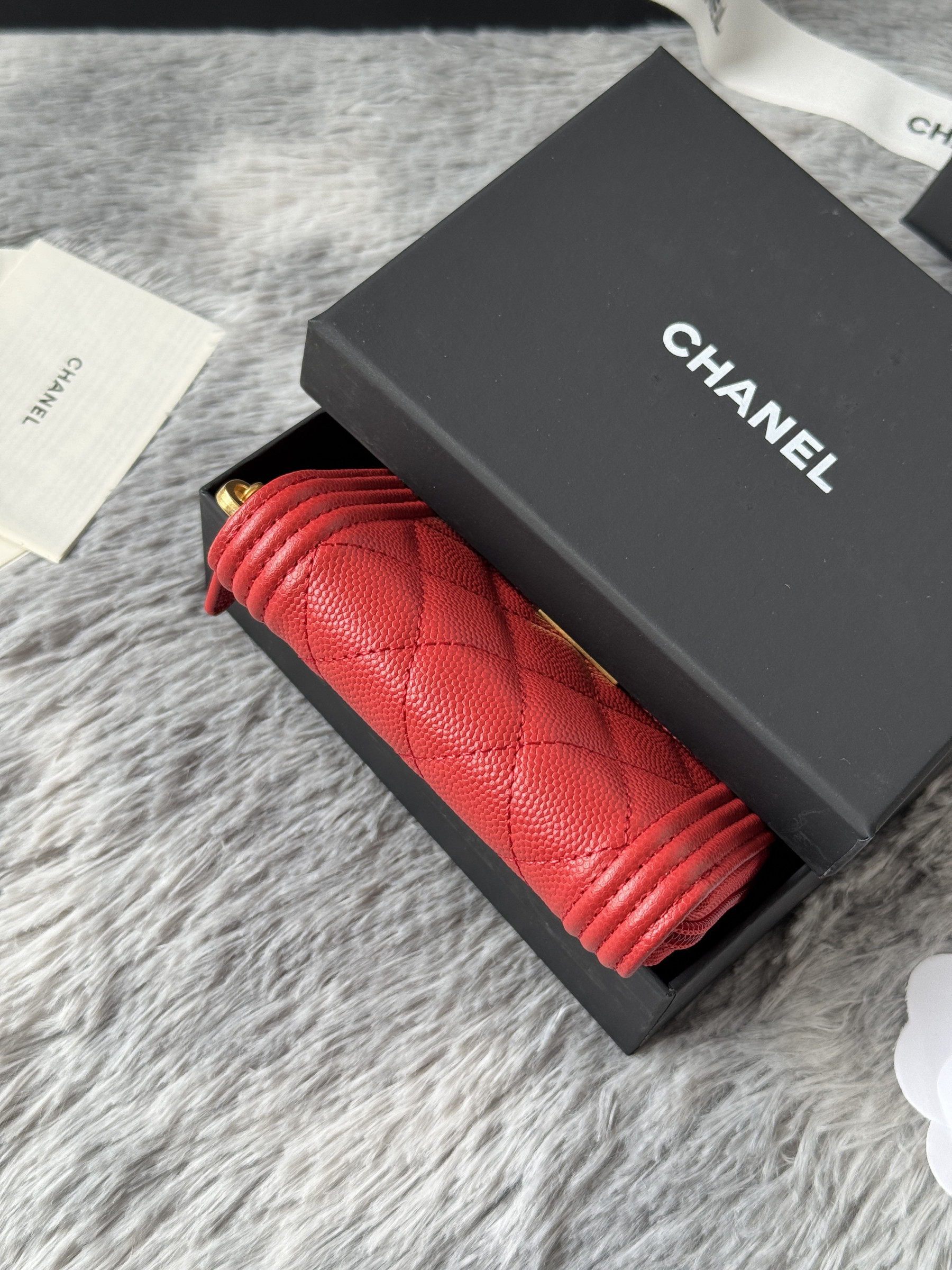 Chanel Boy Zip Around Coin Purse Wallet A80602 7.5x11cm