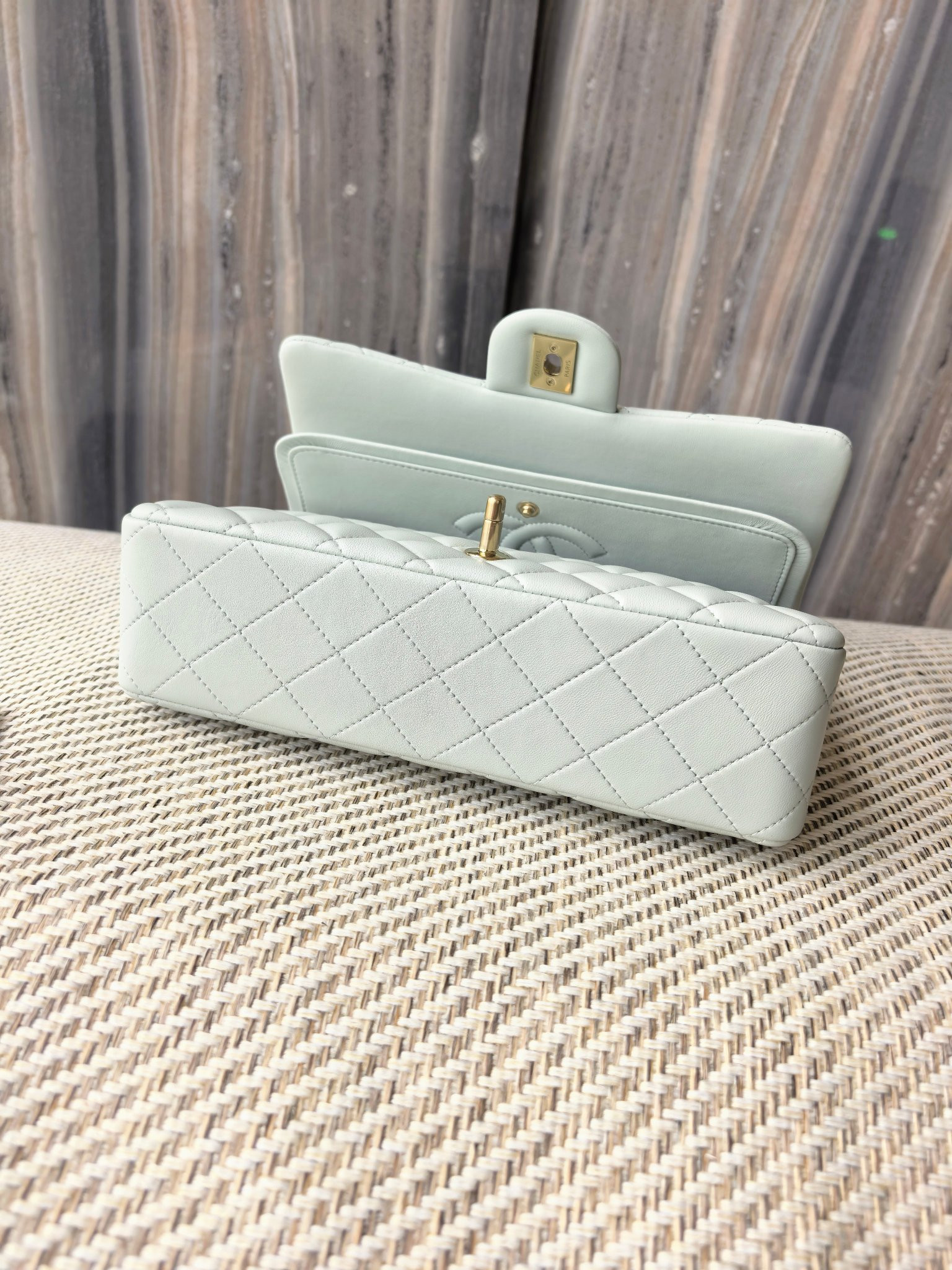 Chanel Classic Flap Bag Light blue with light gold hardware 15.5x25.5x6.5cm