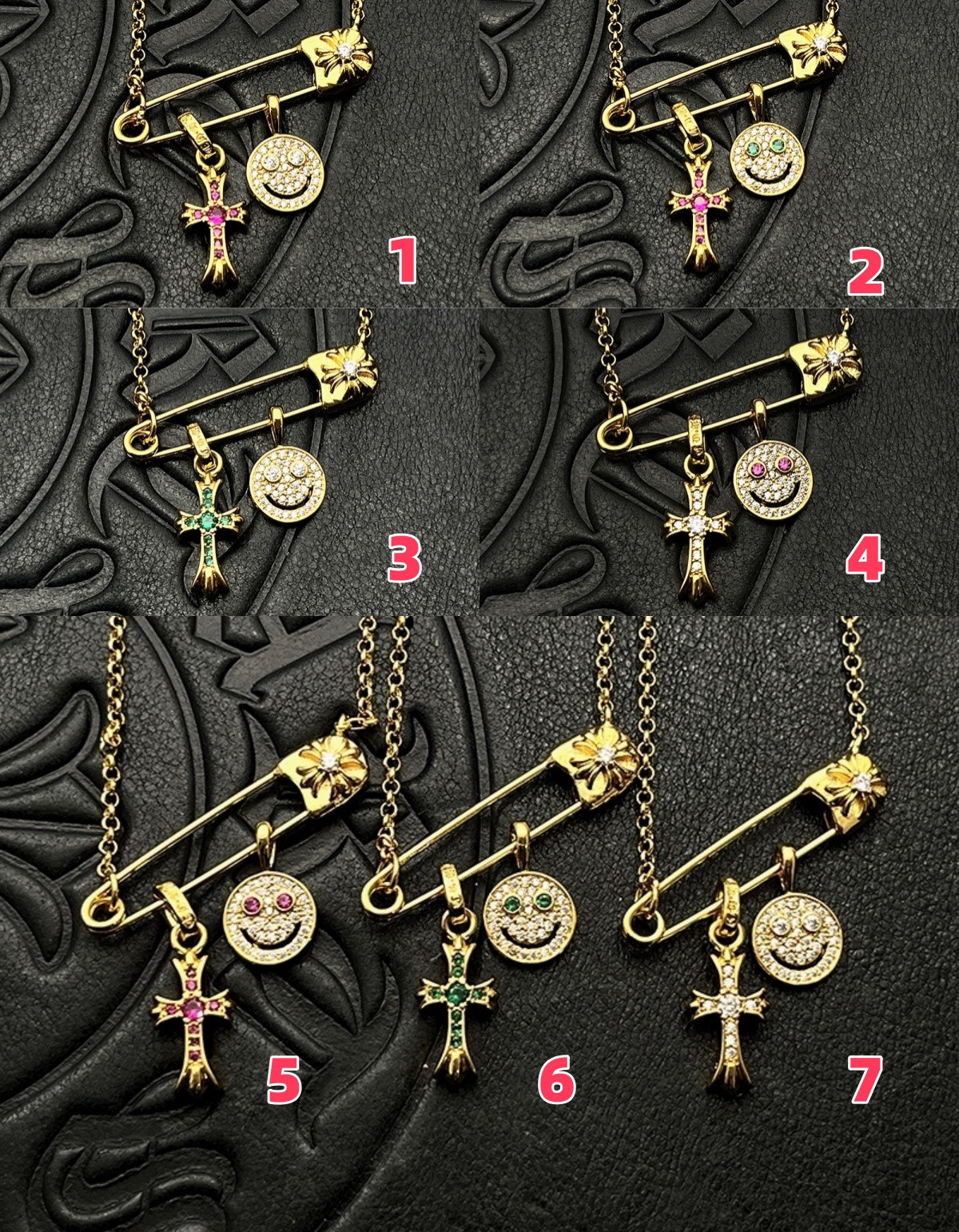 ch*0me he**ts smiley Fa*e small cross necklace (chain length 45+5cm)