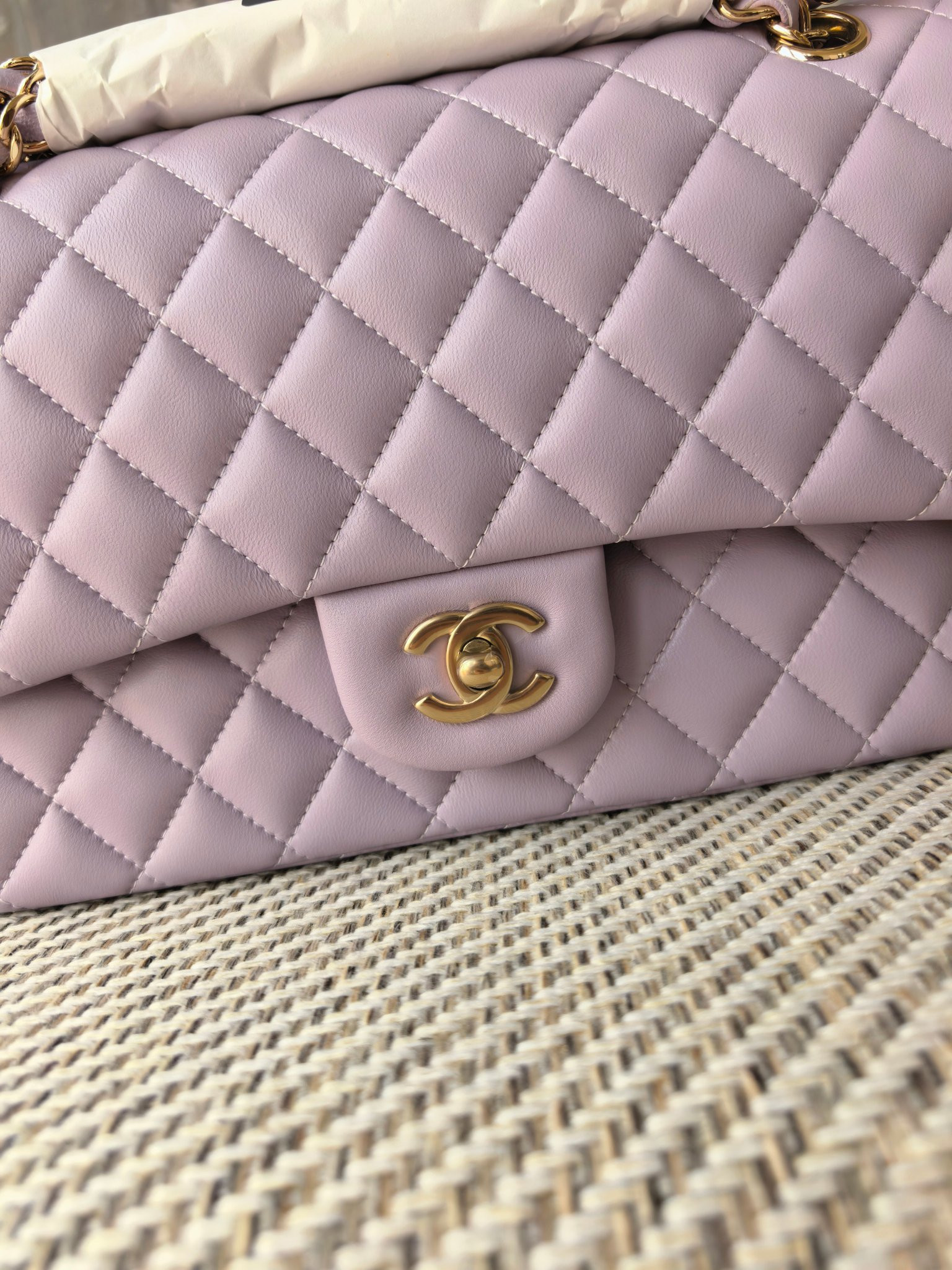 Chanel Classic Flap Bag Lavender with light gold hardware 15.5x25.5x6.5cm