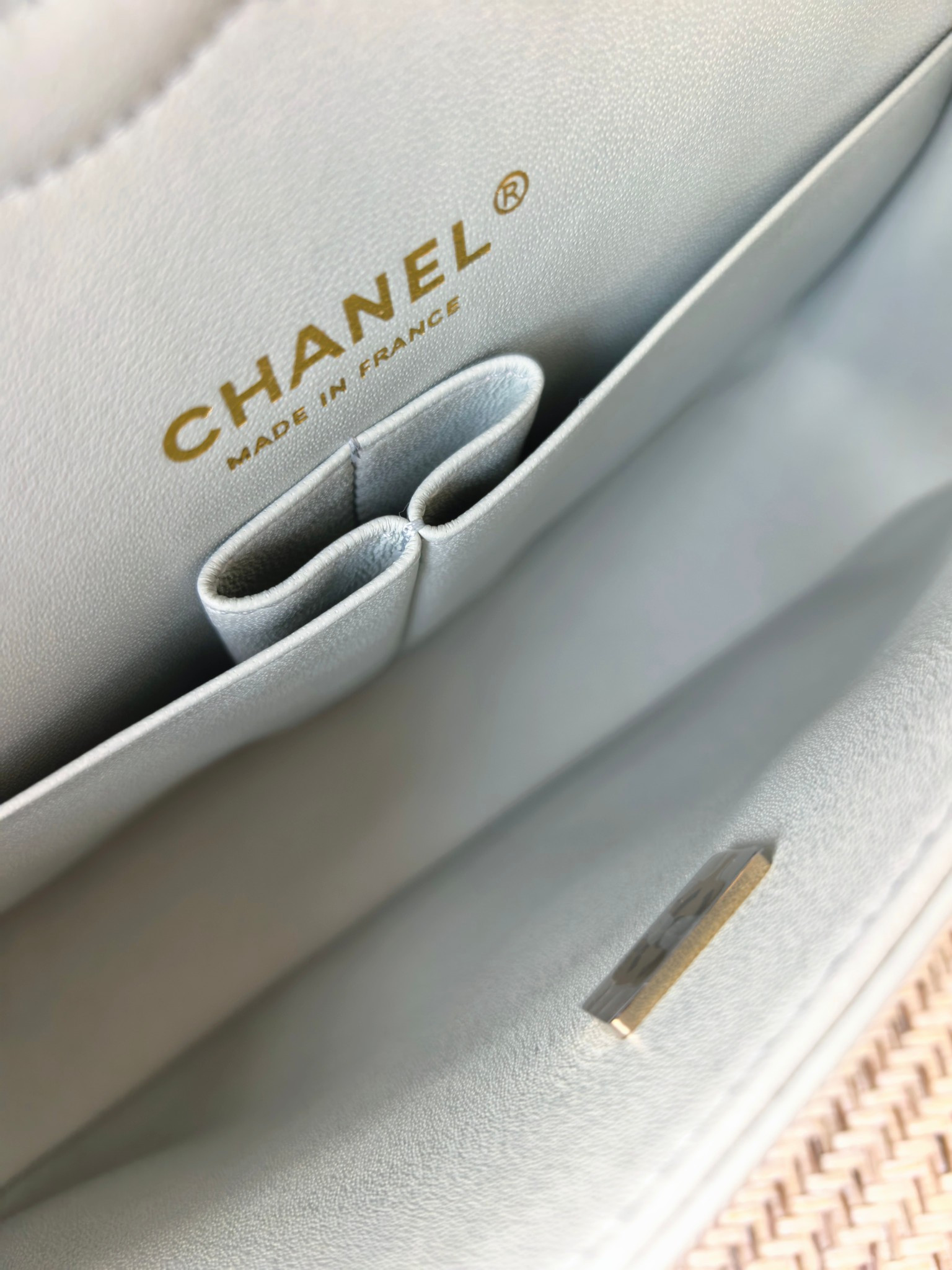 Chanel Classic Flap Bag Light blue with light gold hardware 15.5x25.5x6.5cm