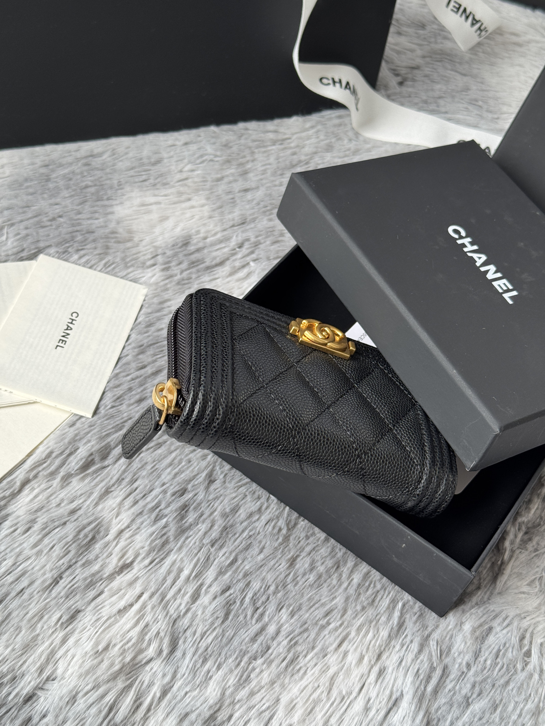 Chanel Boy Zip Around Coin Purse Wallet A80602 7.5x11cm