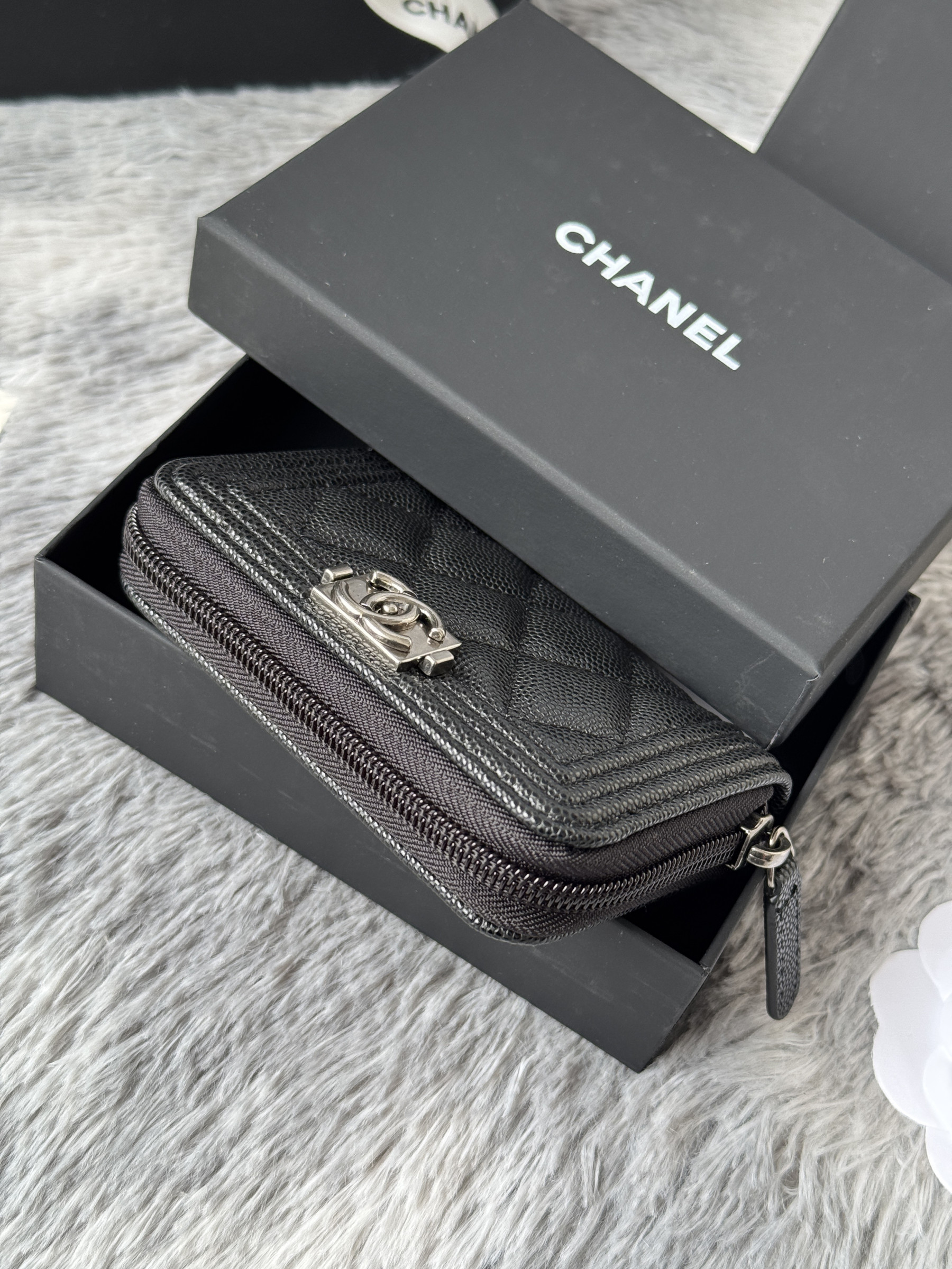 Chanel Boy Zip Around Coin Purse Wallet A80602 7.5x11cm