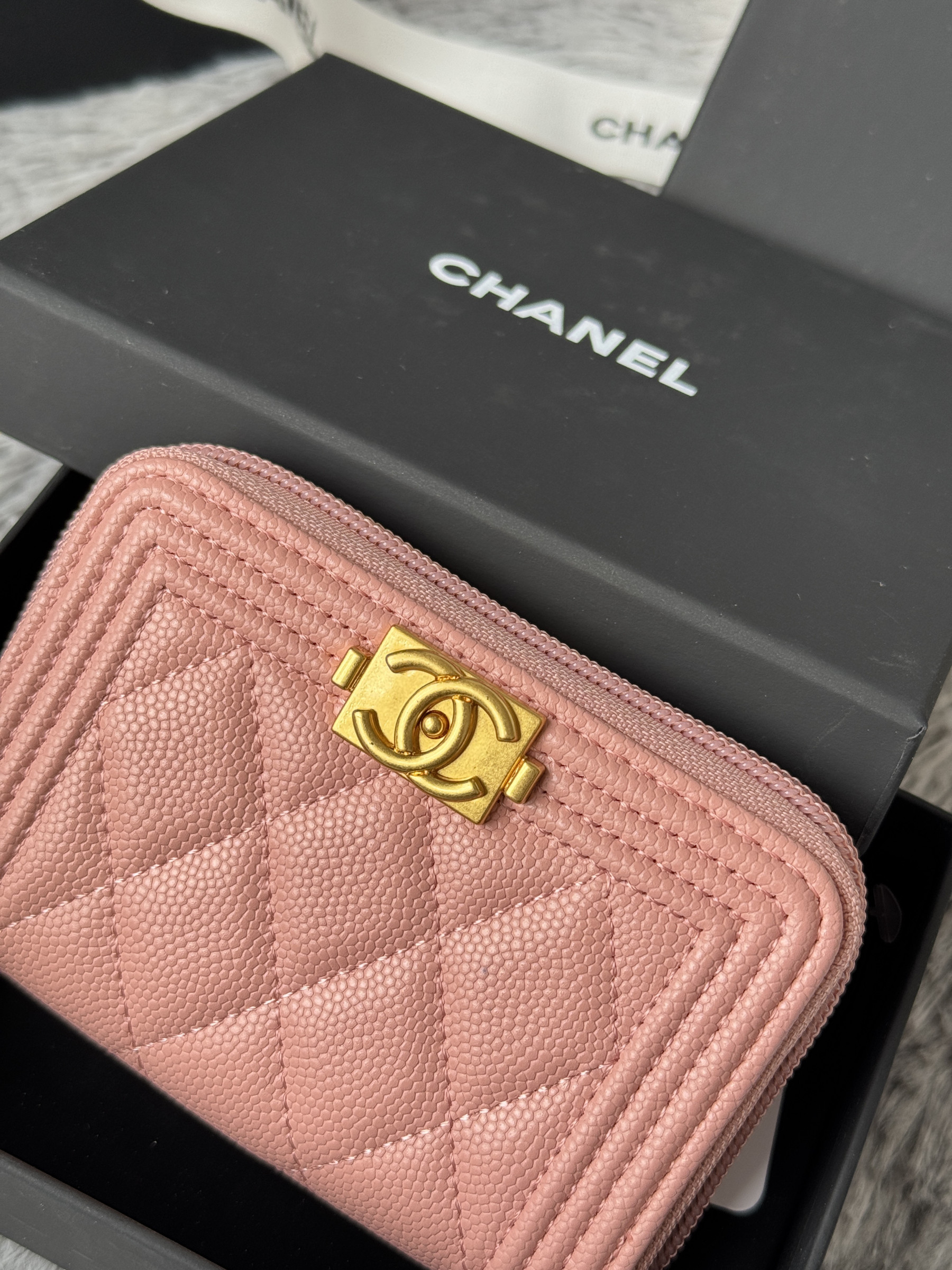 Chanel Boy Zip Around Coin Purse Wallet A80602 7.5x11cm