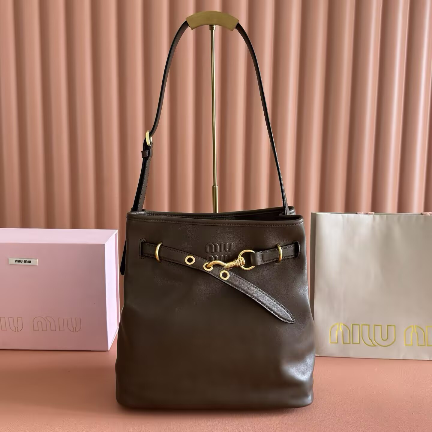 Miu Miu Aventure Nappa Leather Bucket Bag 31x30x13cm