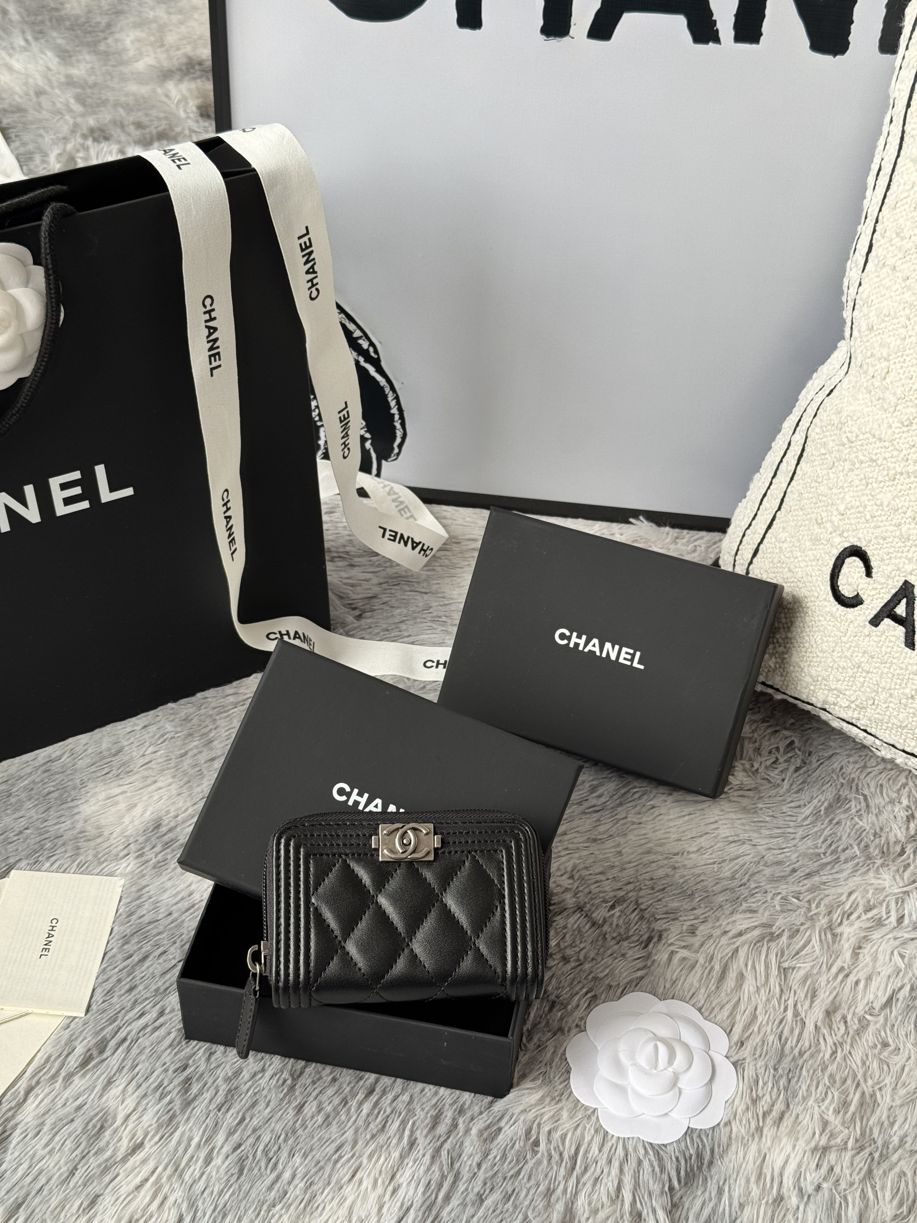 Chanel Boy Zip Around Coin Purse Wallet A80602 7.5x11cm