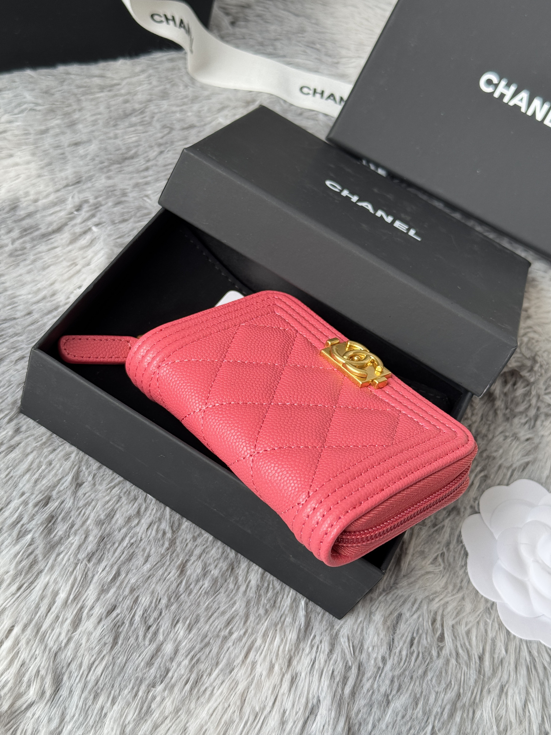 Chanel Boy Zip Around Coin Purse Wallet A80602 7.5x11cm