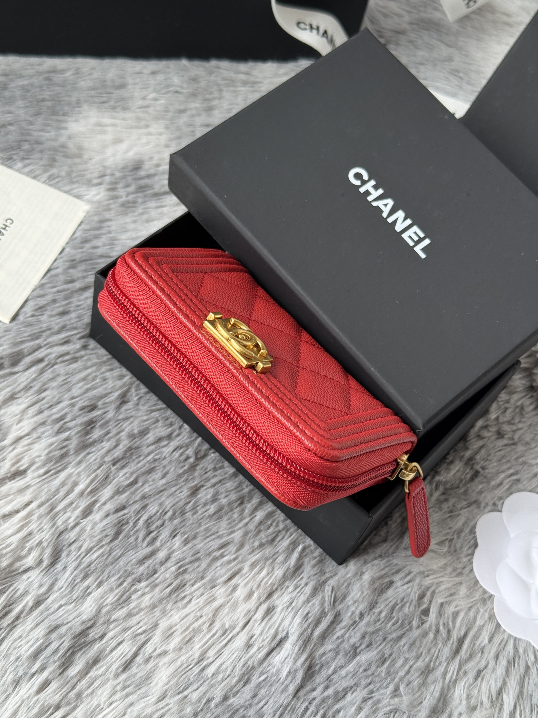 Chanel Boy Zip Around Coin Purse Wallet A80602 7.5x11cm
