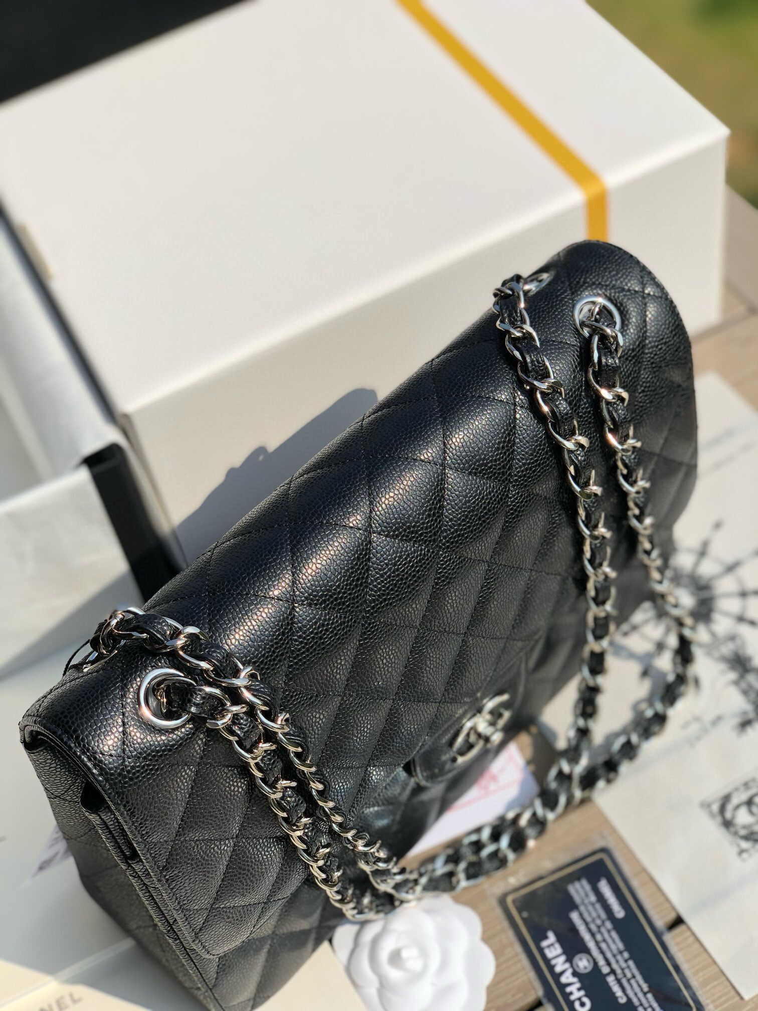 Ch**el Classic Flap Jumbo 30cm CF black Silver 7.6 × 11.7 × 3.9 in