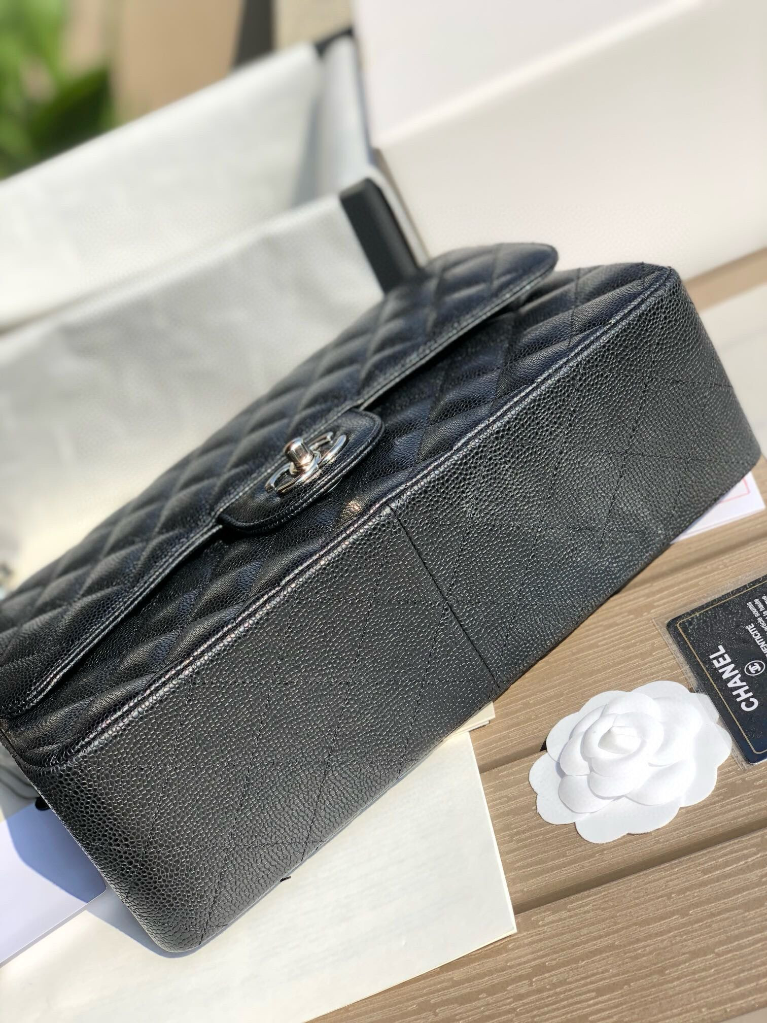 Ch**el Classic Flap Jumbo 30cm CF black Silver 7.6 × 11.7 × 3.9 in