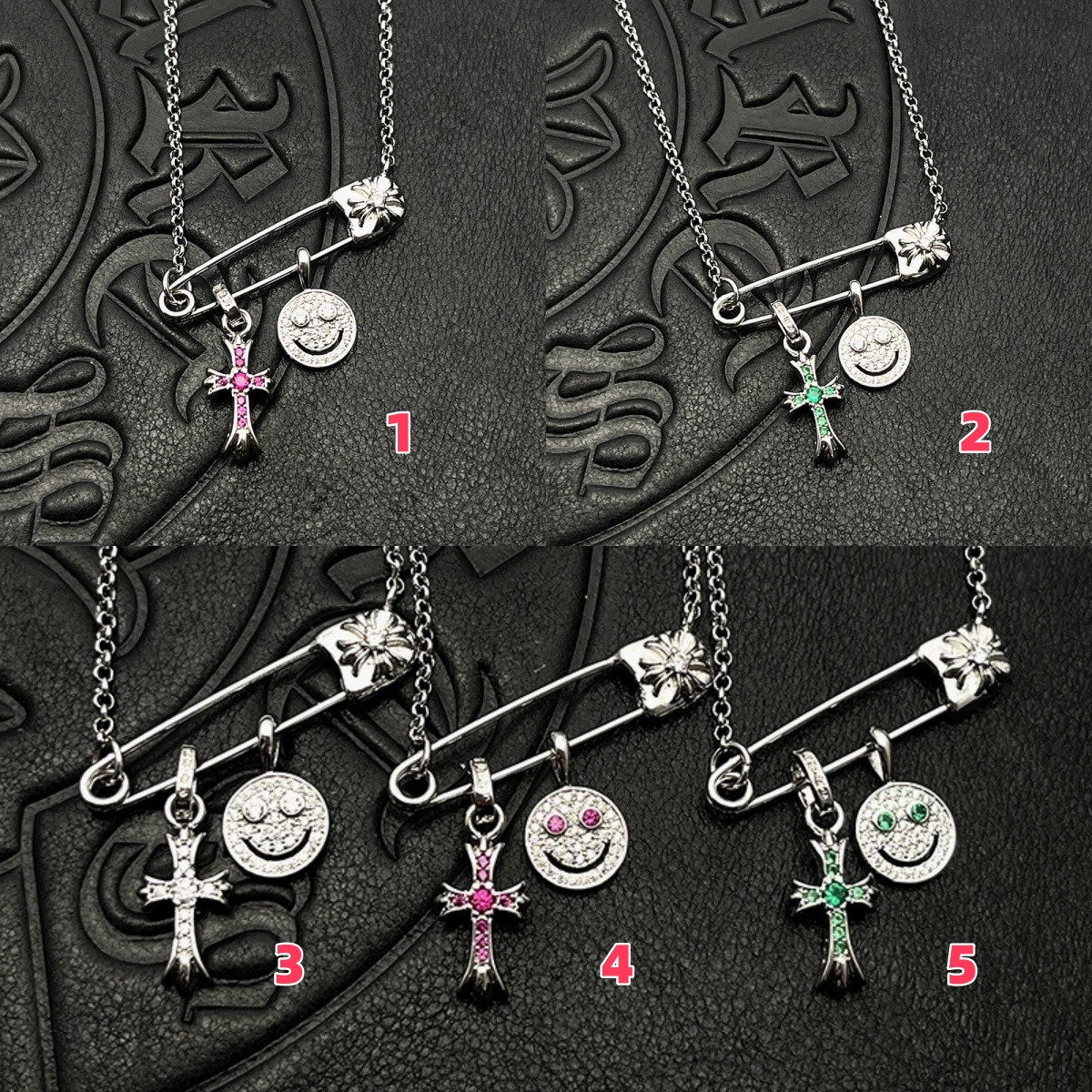 ch*0me he**ts smiley Fa*e small cross necklace (chain length 45+5cm)