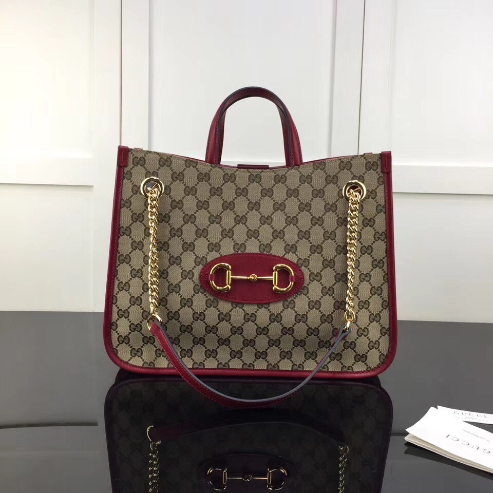Gvc*1 GG Unisex Gvc*1 1955Horsebit Large Tote Bag-Red 35x27x12cm