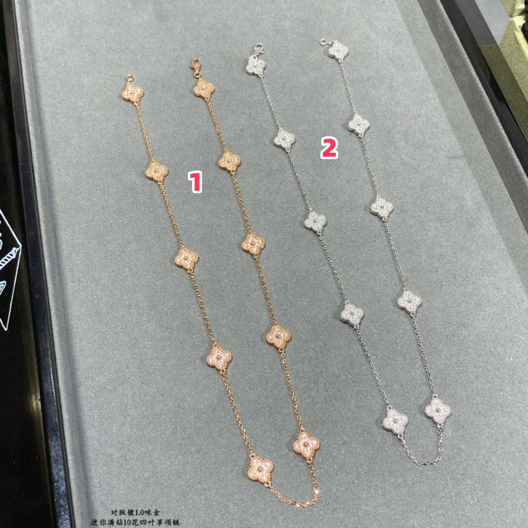 V*n Cl**f & Arpels Full D1am0nd Mini Ten Flower Four-Leaf Clover Necklace