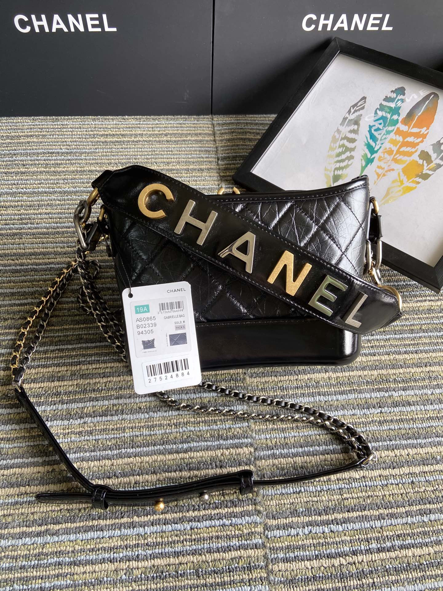 Ch**el Gabrielle SMALL BLACK with shoulder strap letters 20 x 15 x 8cm