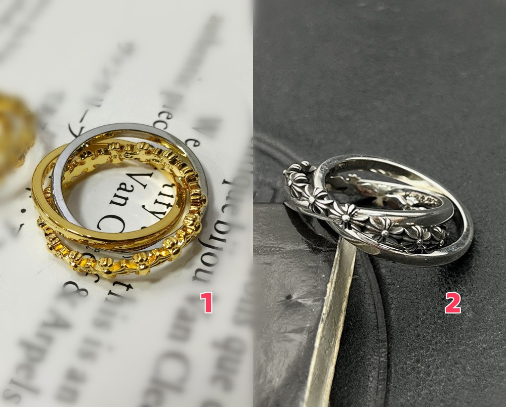 Ch*0me He**ts triple ring cross flower ring