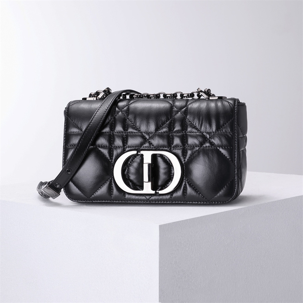 MEDIUM D10r CARO BAG Black S*pple Cannage Calfskin With Silver Hardware 20x12x7cm