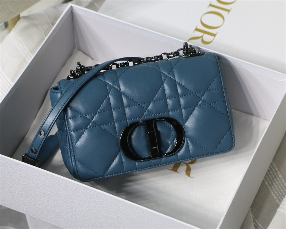 SMALL D10r CARO BAG Navy S*pple Cannage Calfskin With Silver Hardware 20 x 12 x 7 cm