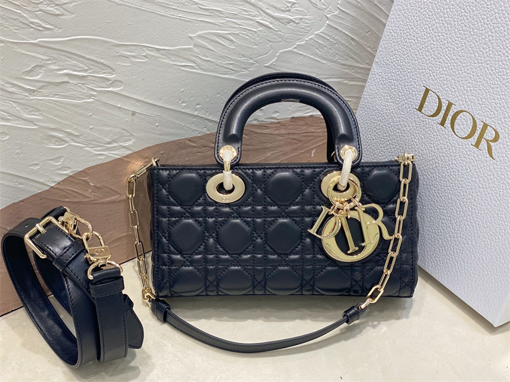 SMALL LADY D-JOY BAG Black Cannage 22 x 12 x 6 cm