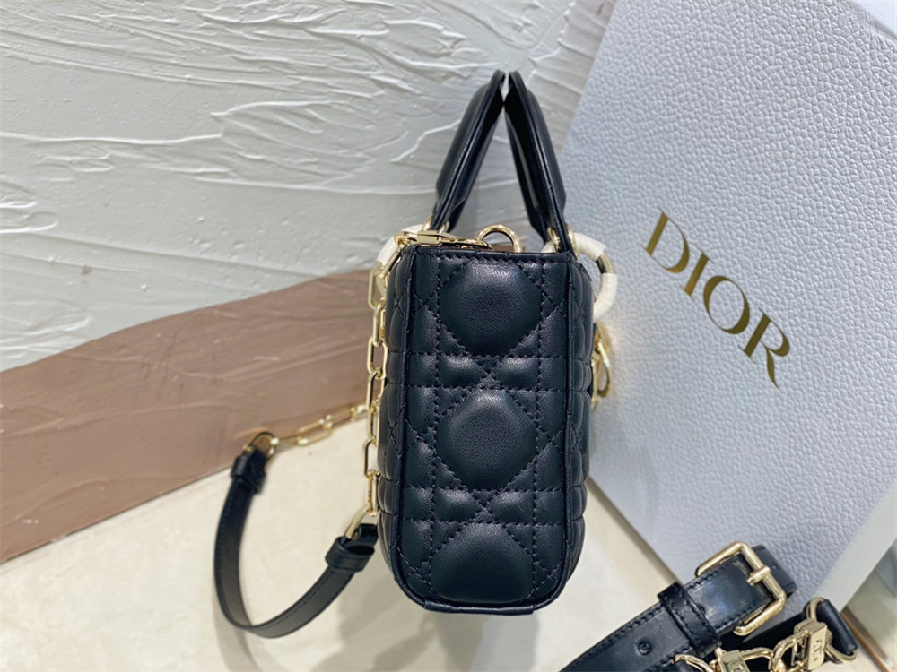 SMALL LADY D-JOY BAG Black Cannage 22 x 12 x 6 cm