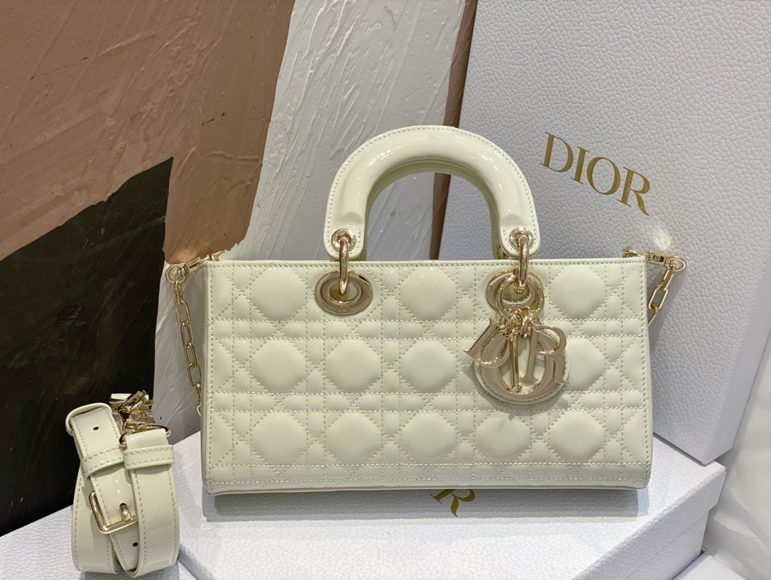 D10r SMALL LADY D-JOY BAG White Patent 26x6x14cm