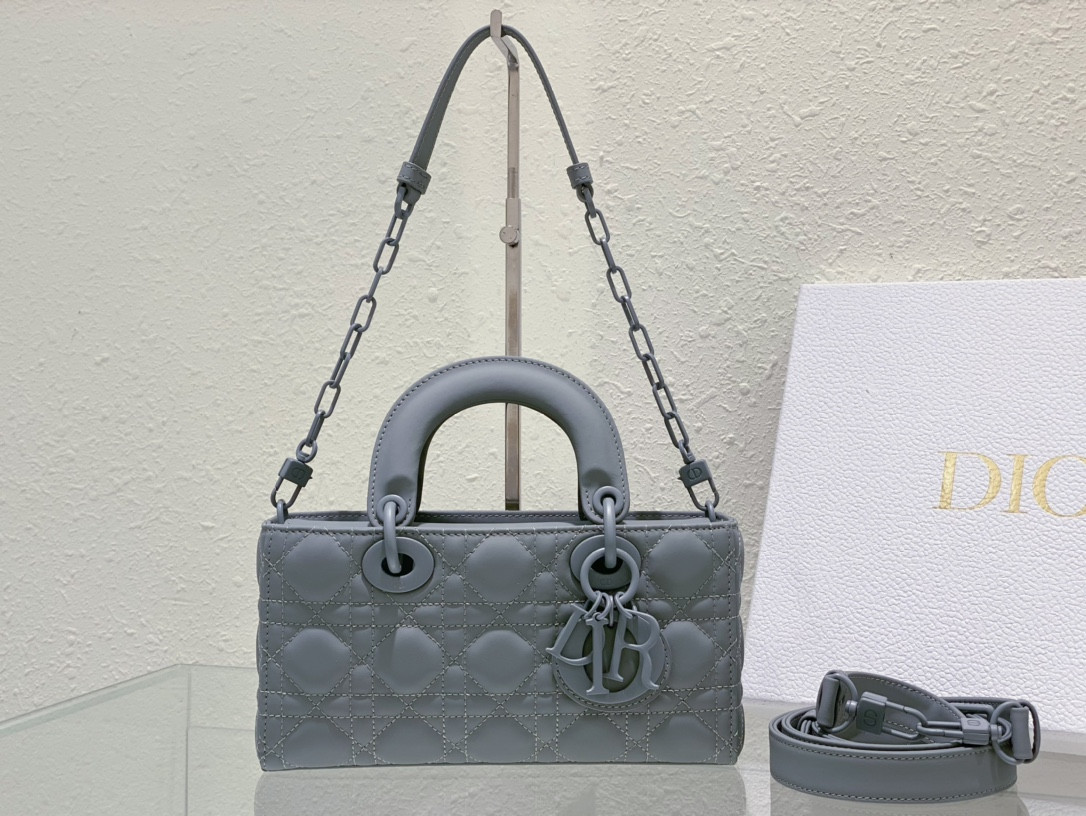 D10r SMALL LADY D-JOY BAG Ultramatte Grey Cannage Calfskin