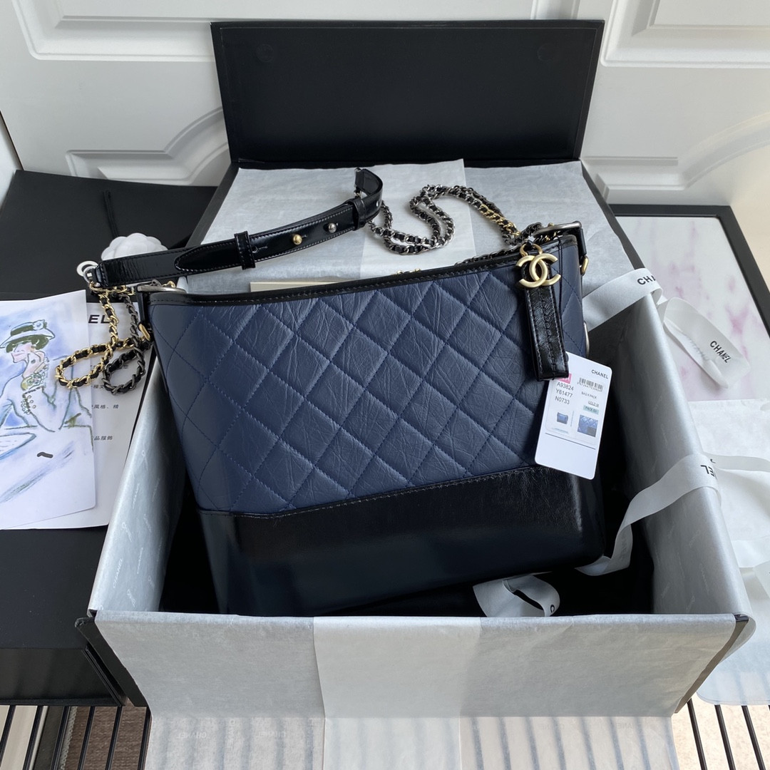 Ch**el Gabrielle MEDIUM BLUE BLACK 21 x 28 x 10cm