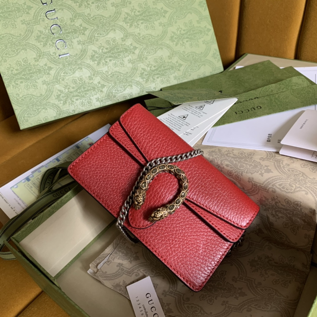 Gvc*1 DIONYSUS LEATHER S*pER MINI BAG RED 6.5"Wx3.9"Hx1.6"D