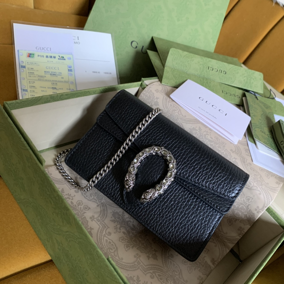 Gvc*1 DIONYSUS LEATHER S*pER MINI BAG BLACK 6.5"Wx3.9"Hx1.6"D