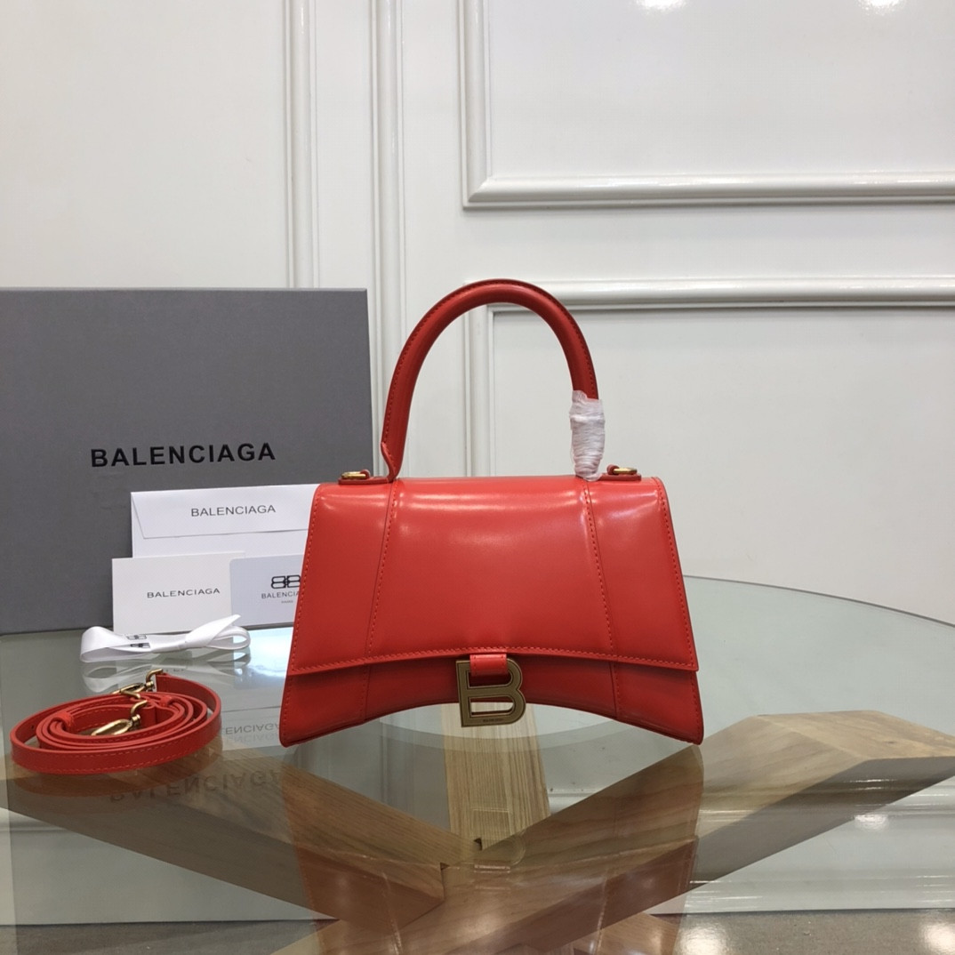 Ba1en*iaga WOMEN'S HOURGLASS SMALL HANDBAG IN SHINY RED BOX L9 x H5,5 x W3,9 inch