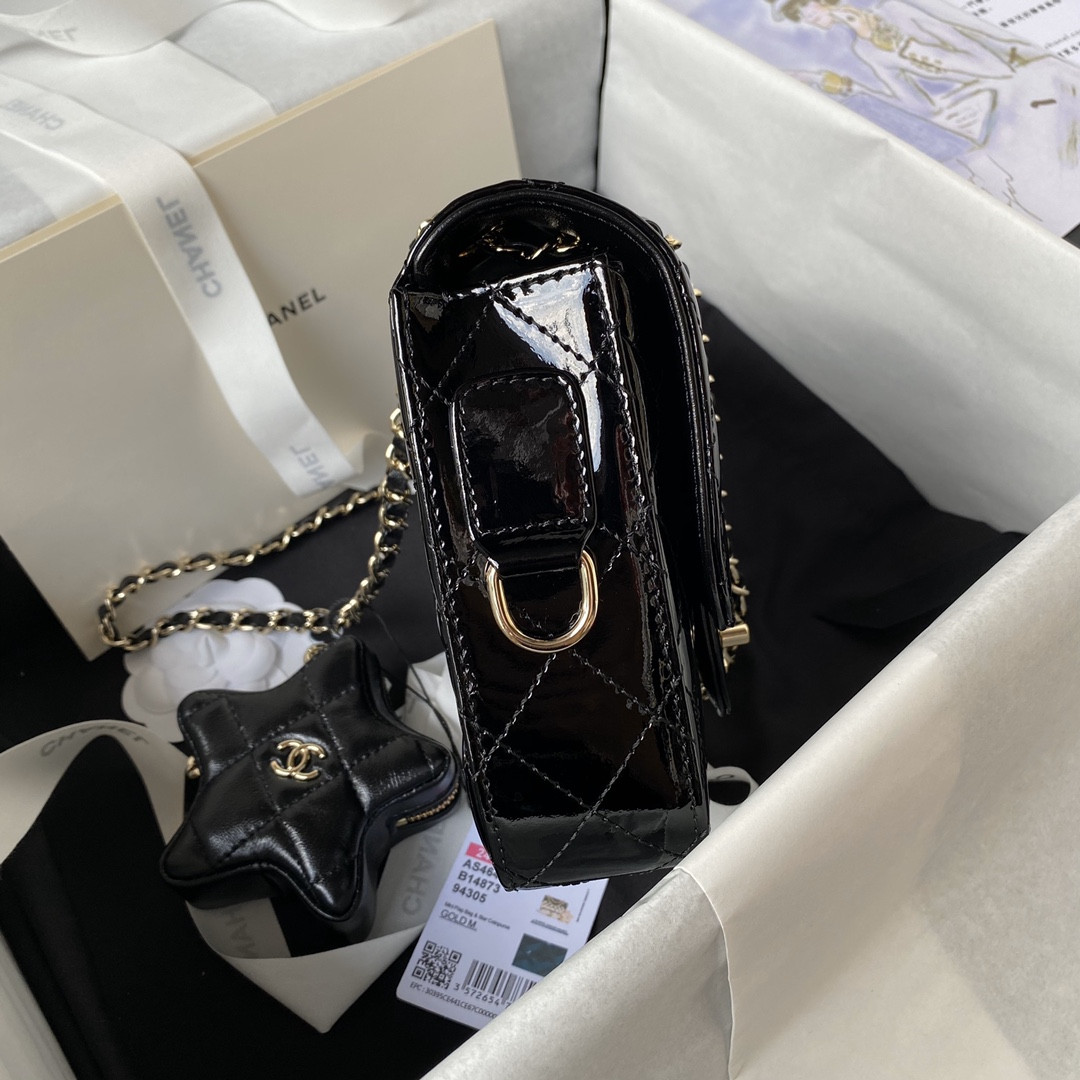 Ch**el MINI FLAP BAG & STAR COIN PURSE BLACK  5.9 × 7.8 × 2.5 in