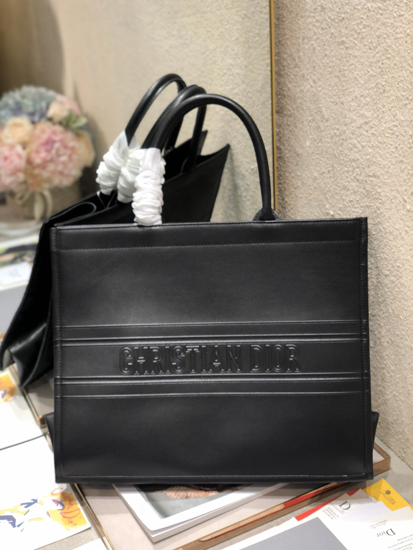 Large D10r Book Tote Black D10r Oblique Embossed Calfskin 16.5 x 14 x 7.5 inches