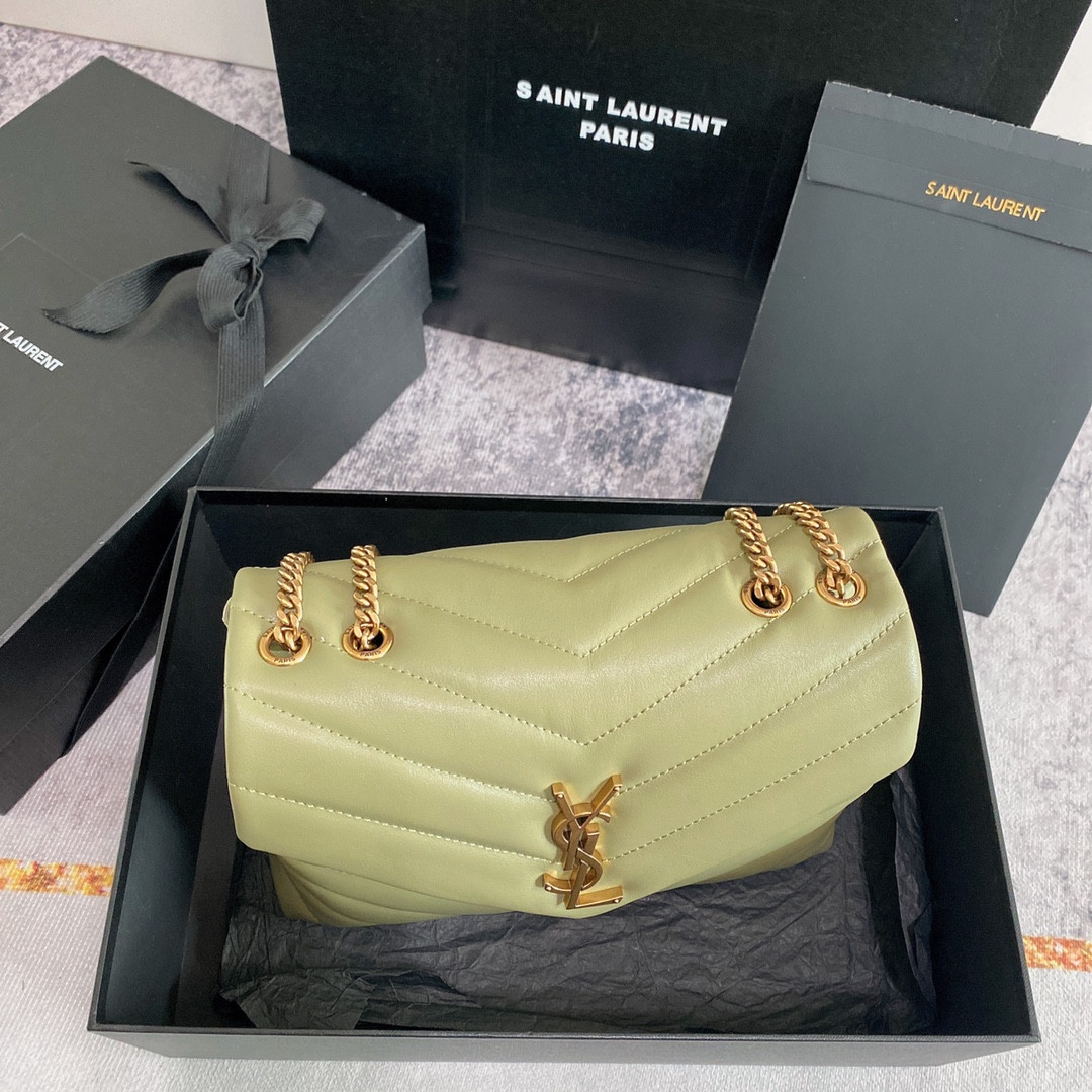 Y51 LOULOU SMALL IN QUILTED LEATHER GREEN 9 X 6.1 X 3.3 INCHES