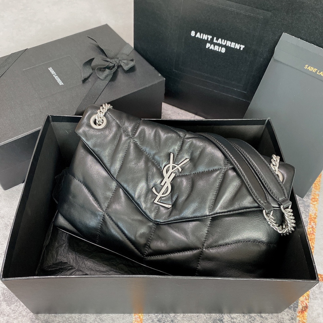 Y51 PUFFER SMALL IN NAPPA LEATHER BLACK SILVER 11.4 X 6.6 X 4.3 INCHES