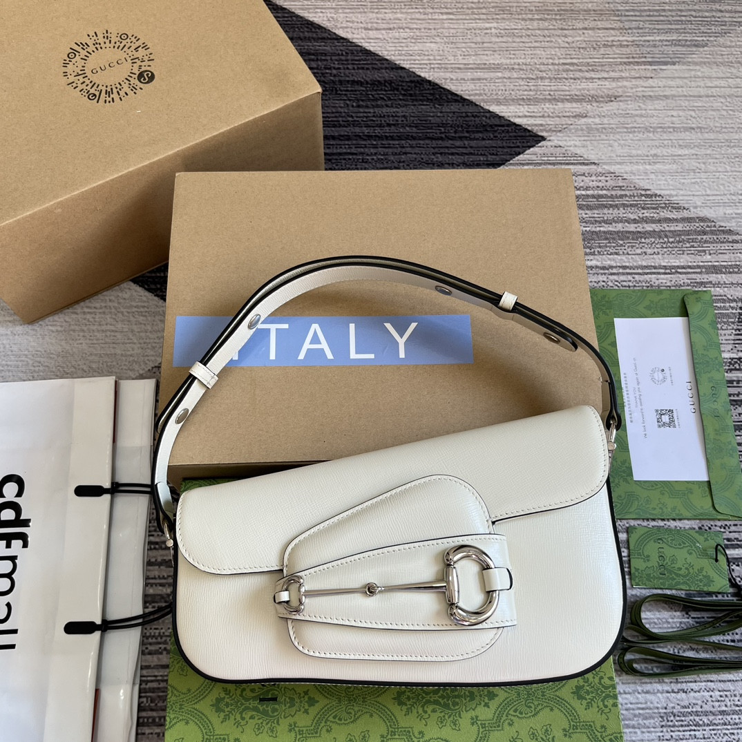 Gvc*1 HORSEBIT 1955 SMALL SHOULDER BAG WHITE 10.4"W x 6.7-4.1"H x 3.1-1.6"D