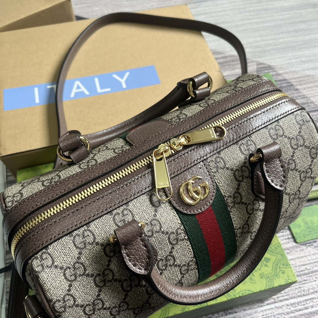 Gvc*1 OPHIDIA GG MINI TOP HANDLE BAG Beige and brown 8.4"W x 5.5"H x 4.5"D