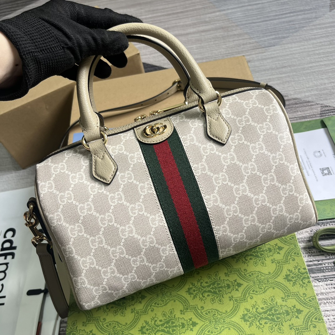 Gvc*1 OPHIDIA GG MINI TOP HANDLE BAG Beige and white 8.4"W x 5.5"H x 4.5"D