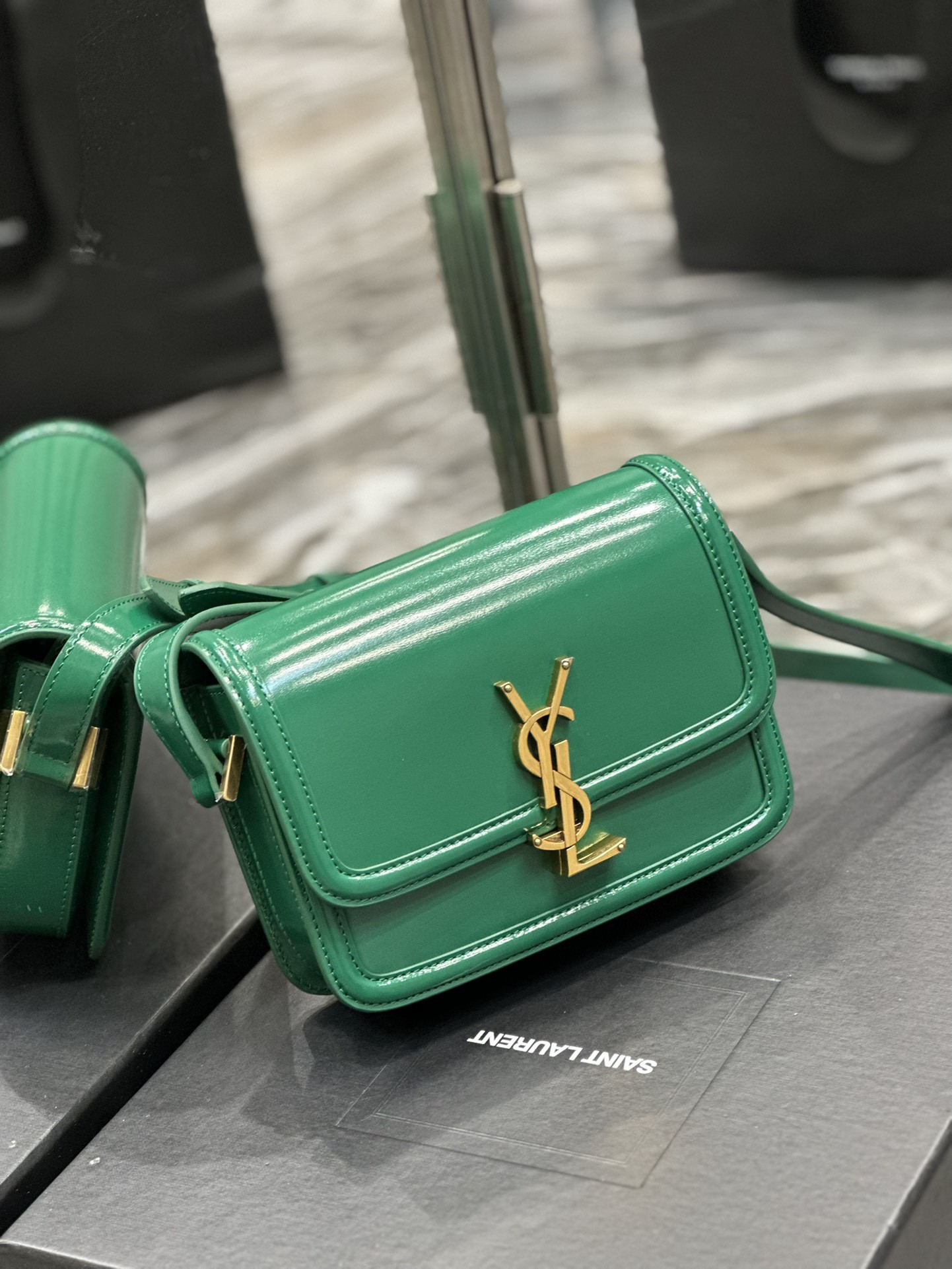 Y51 SOLFERINO SMALL SATCHEL IN BOX Sa1nt Lau*nt GREEN 7.4 X 5.1 X 1.9 INCHES