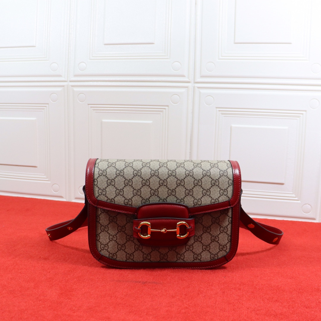 Gvc*1 HORSEBIT 1955 SHOULDER BAG GRAY RED 9.8"W x 7"H x 3.1"D