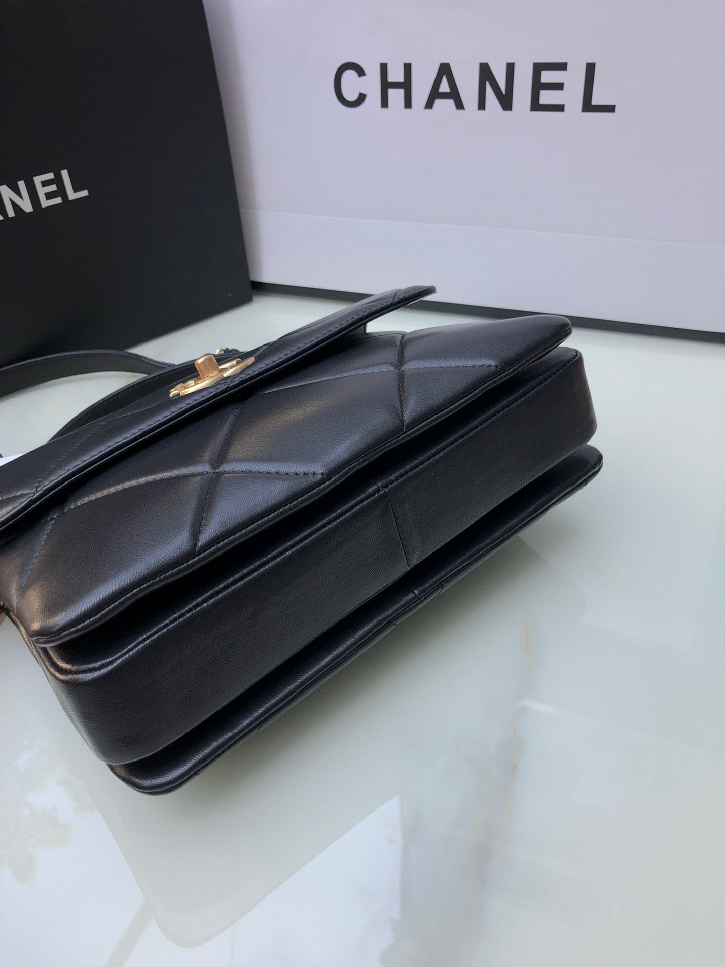 Ch**el FLAP BAG WITH TOP HANDLE 6.6 × 9.8 × 4.7 in
