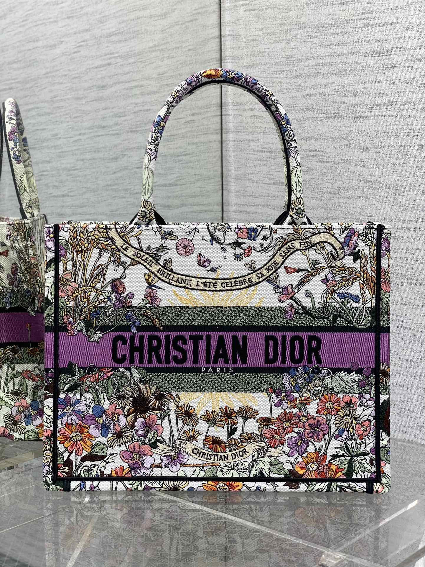 Medium D10r Book Tote  Ecru Multicolor 36 x 27.5 x 16.5 cm