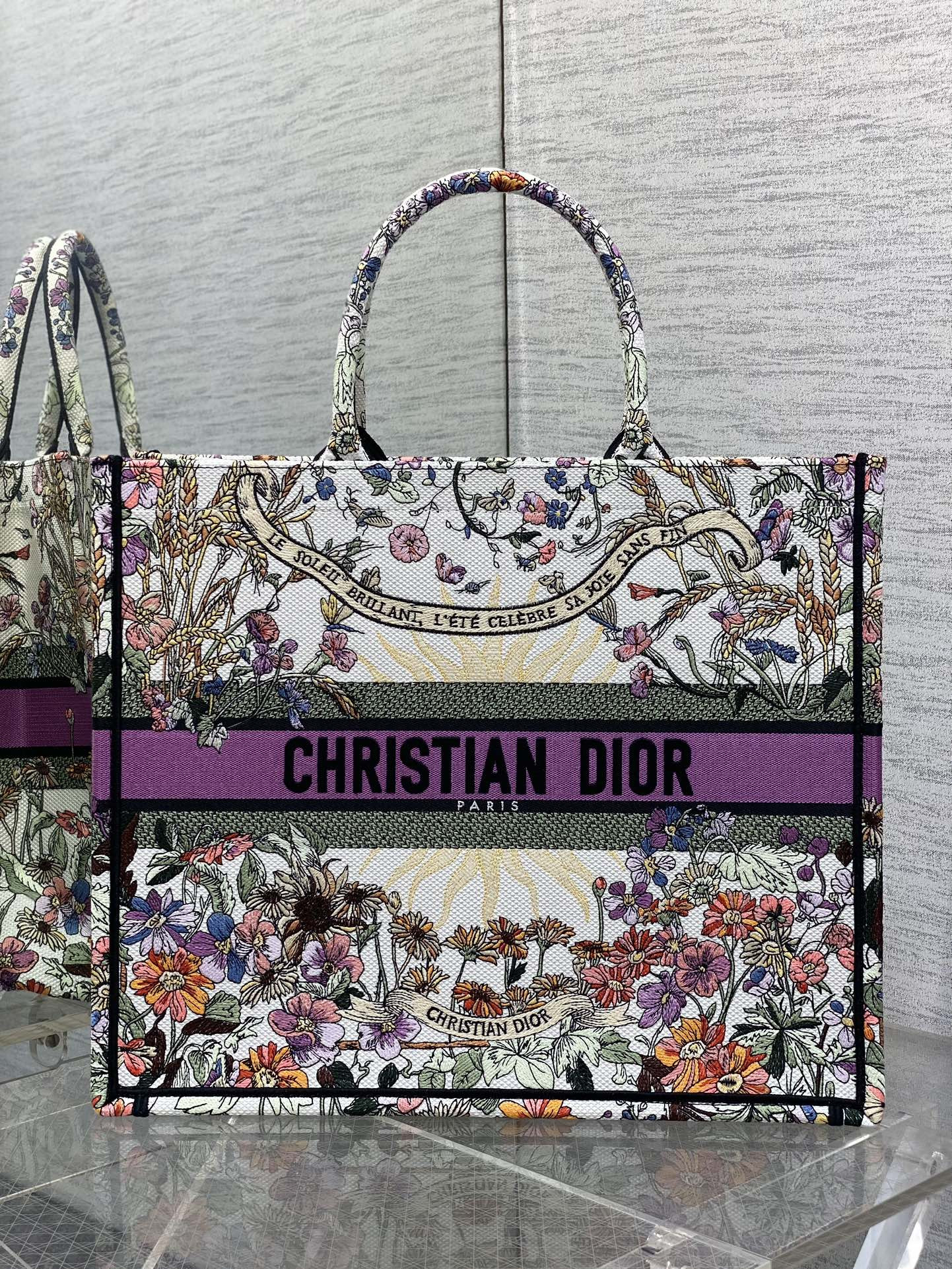 D10r Book Tote  Ecru Multicolor D10r 4 Saisons Été Soleil Embroidery 42 x18 x35cm