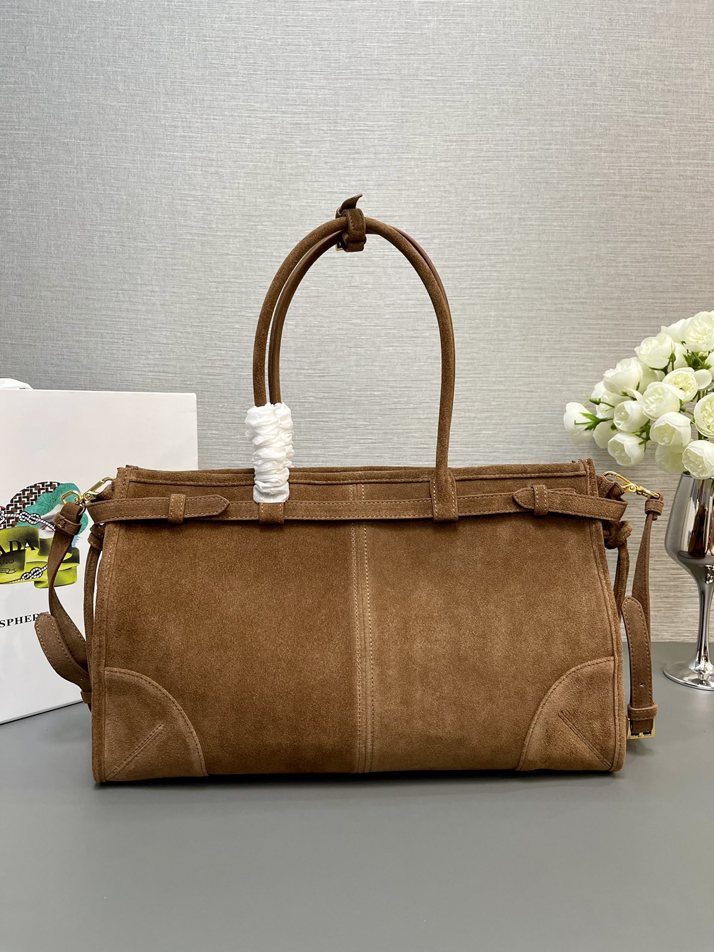 Pra*a Bonnie Large Suede Handbag 38x30x12 cm