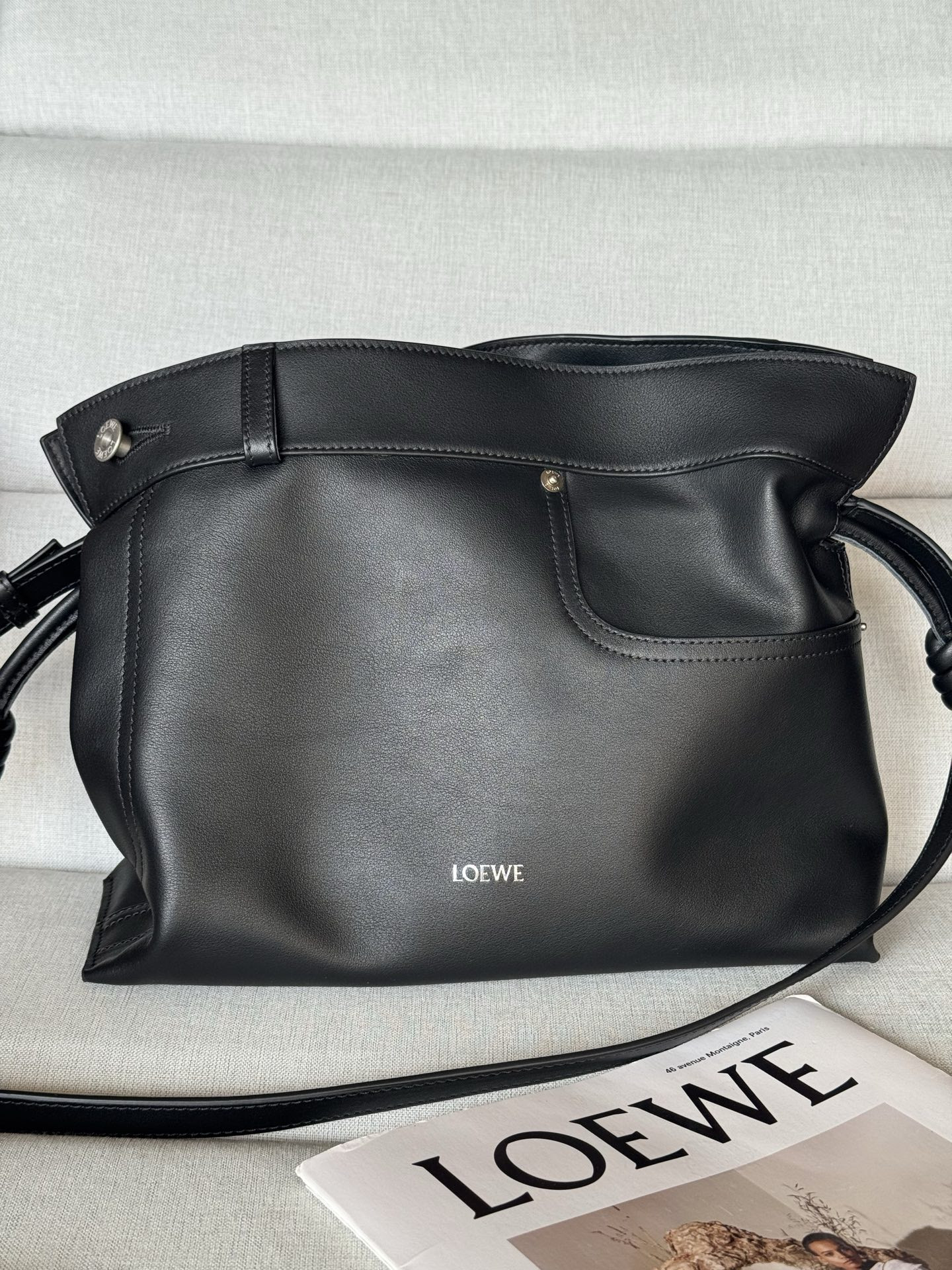 L0ew* panta medium flamenco clutch in shiny calfskin 24.5x30x10.5cm