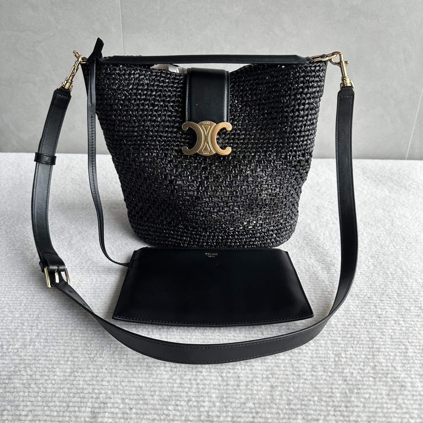Celine LOUISE medium bucket bag made of plant materials and cow leather 23.5x24x16cm